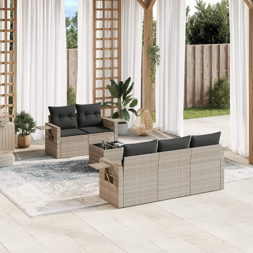 6-delige Loungeset met kussens poly rattan lichtgrijs is nu te koop bij PeponiXL, paradijselijk wonen!