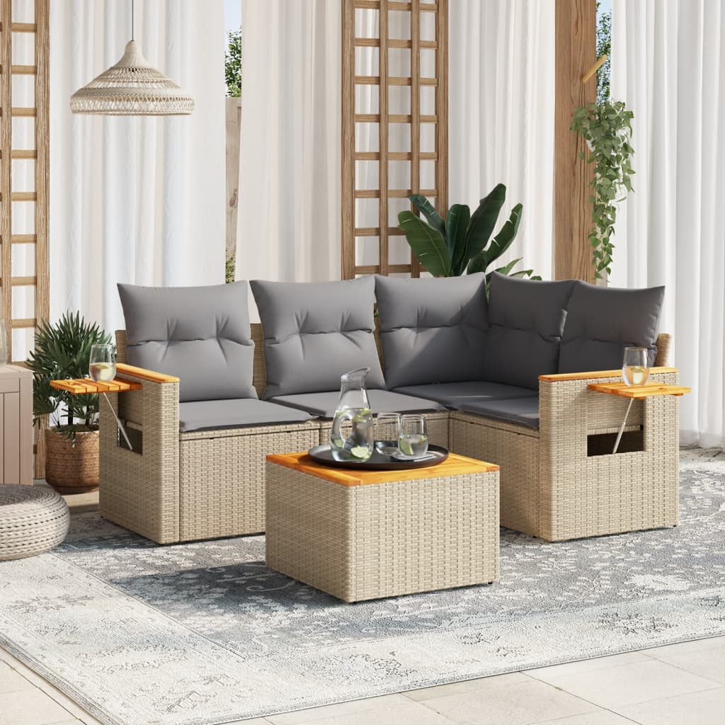5-delige Loungeset met kussens poly rattan beige is nu te koop bij PeponiXL, paradijselijk wonen!