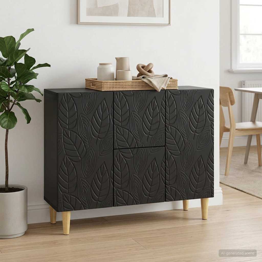 Dressoir Zwart 89 x 34,5 x 60 cm Bewerkt hout is nu te koop bij PeponiXL, paradijselijk wonen!