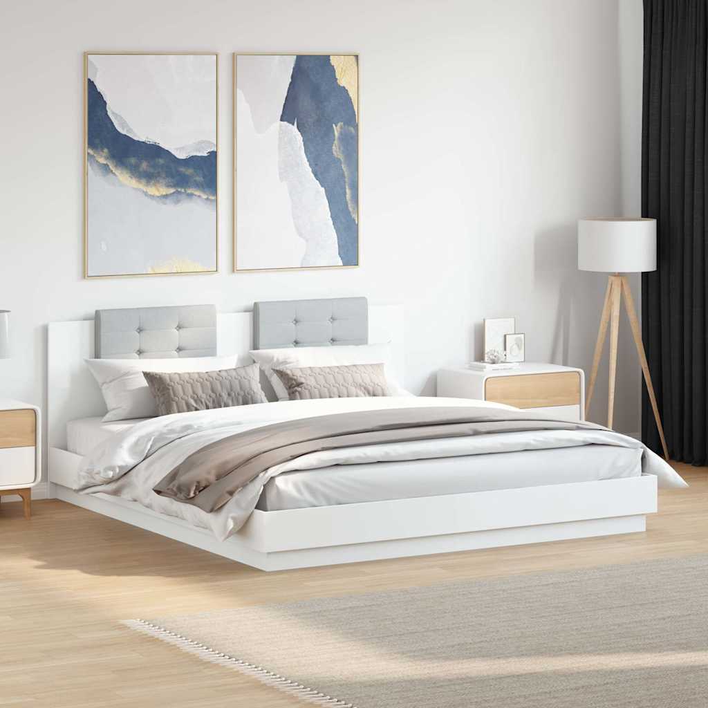 Bedframe met hoofdbord bewerkt hout wit 160x200 cm is nu te koop bij PeponiXL, paradijselijk wonen!
