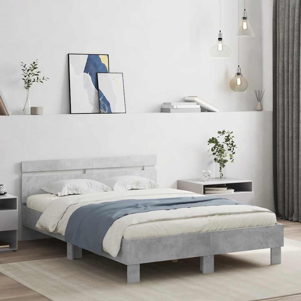 Bedframe met hoofdeinde bewerkt hout betongrijs 120x200 cm is nu te koop bij PeponiXL, paradijselijk wonen!