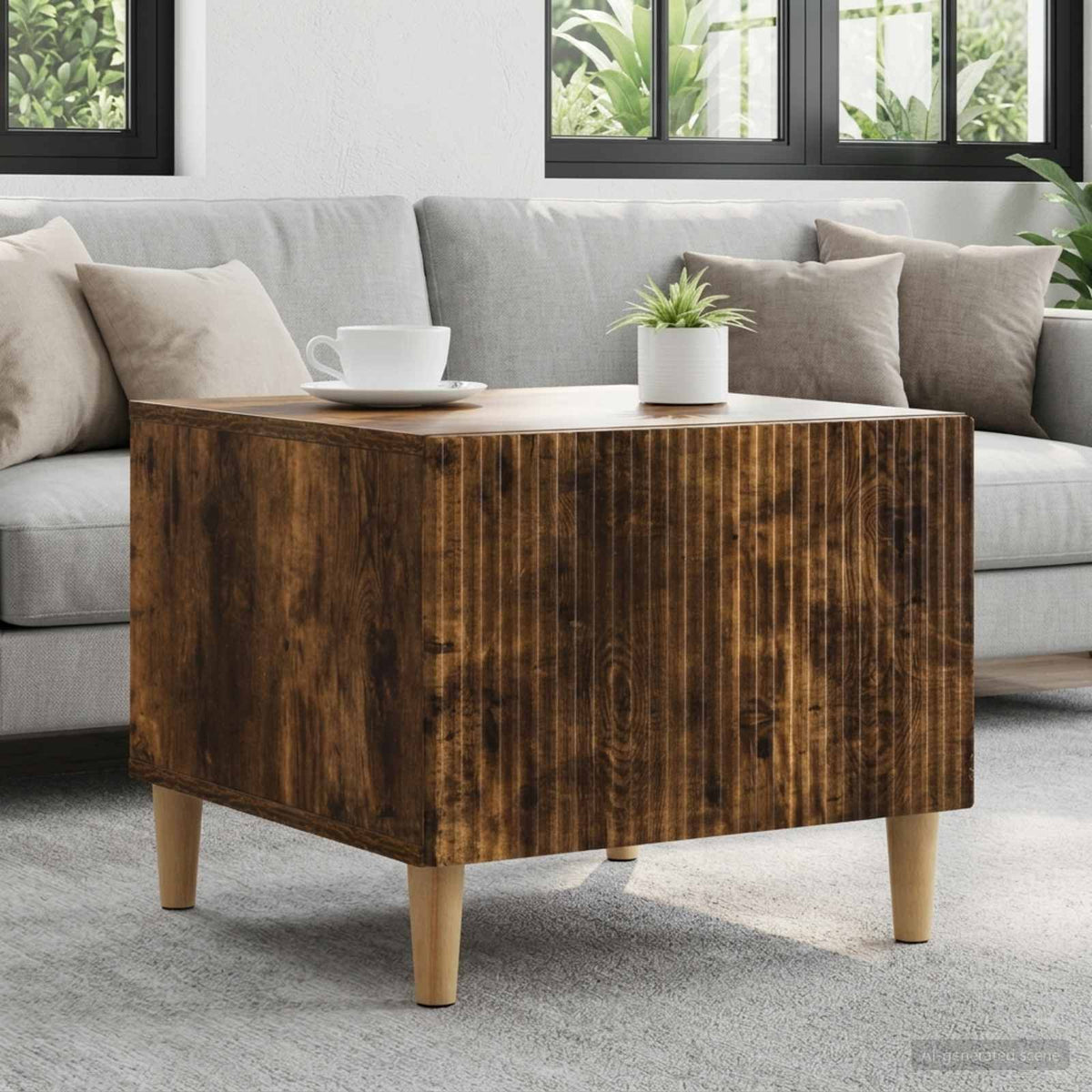 Salontafel met lade Gerookt eiken 49 x 50 x 40 cm Bewerkt hout is nu te koop bij PeponiXL, paradijselijk wonen!
