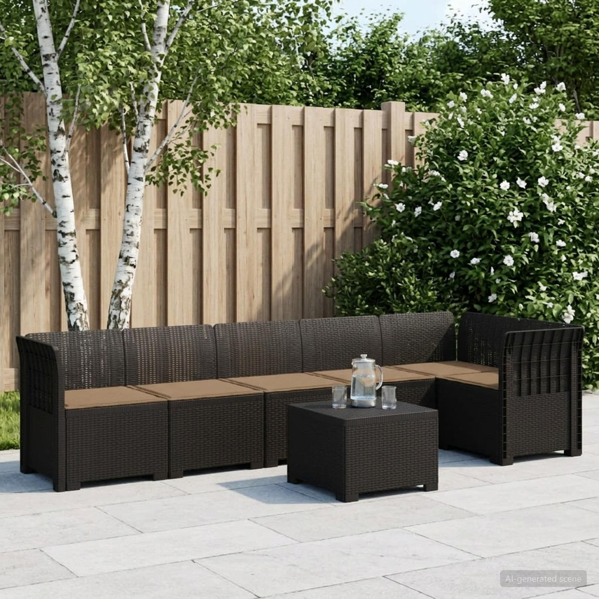6-Zits Tuin Sofa met Kussens Rattan Look PP Antraciet is nu te koop bij PeponiXL, paradijselijk wonen!