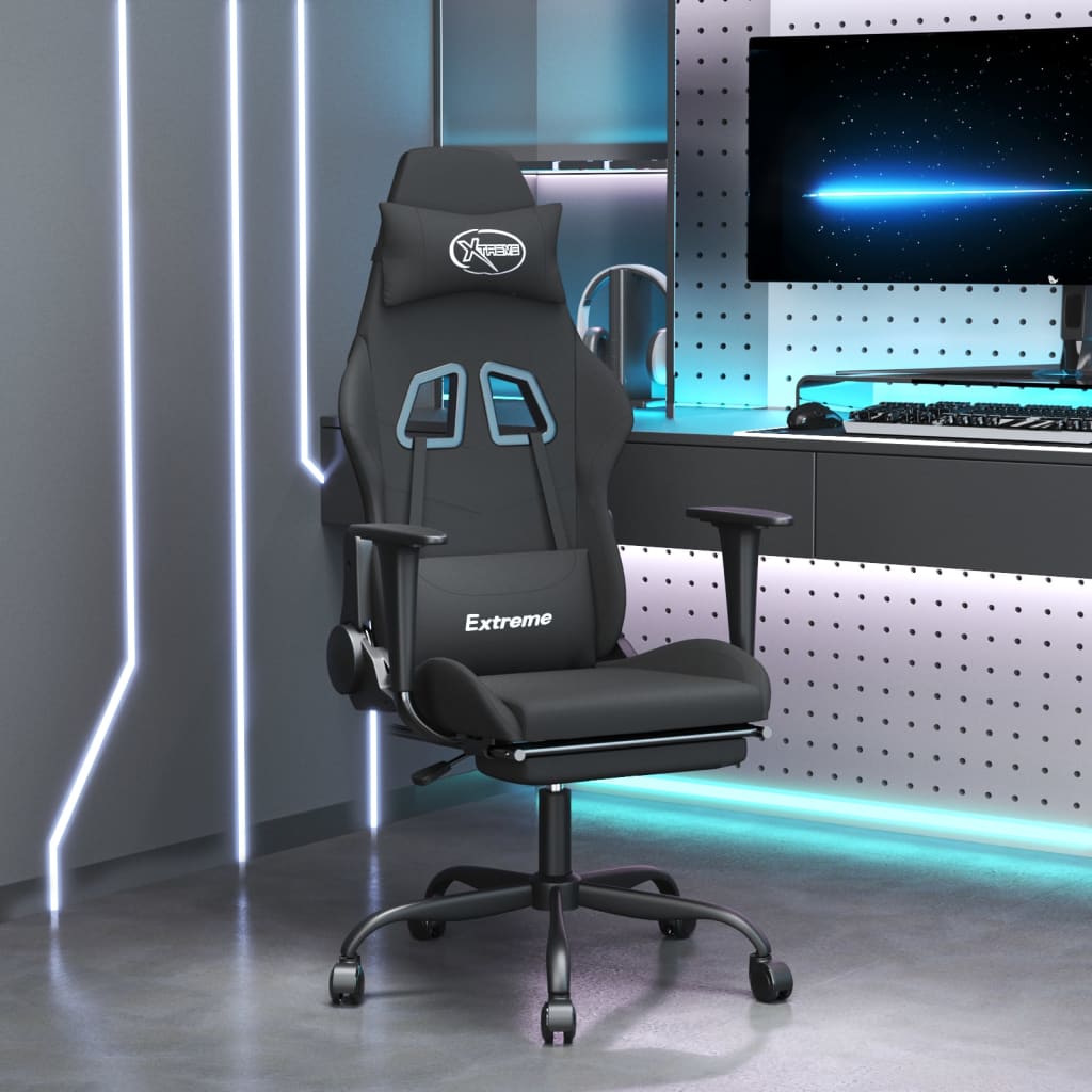 Gamestoel met voetensteun stof zwart is nu te koop bij PeponiXL, paradijselijk wonen!