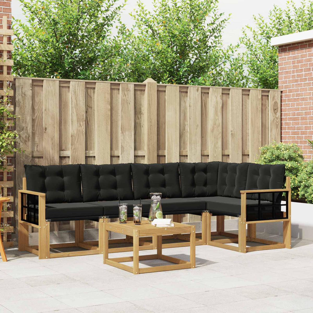 Buiten bankenset met kussen 6 pcs Wit en zwart is nu te koop bij PeponiXL, paradijselijk wonen!