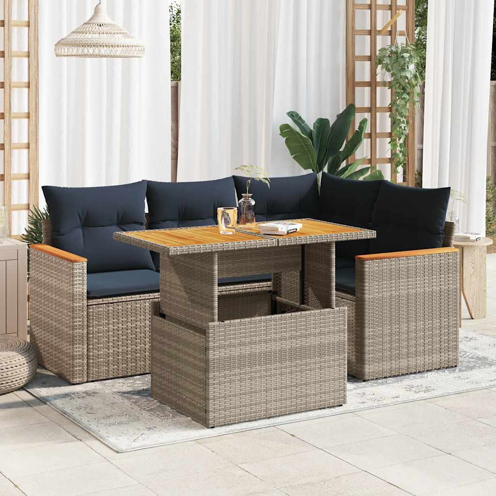 5-delige Loungeset met kussens poly rattan grijs is nu te koop bij PeponiXL, paradijselijk wonen!