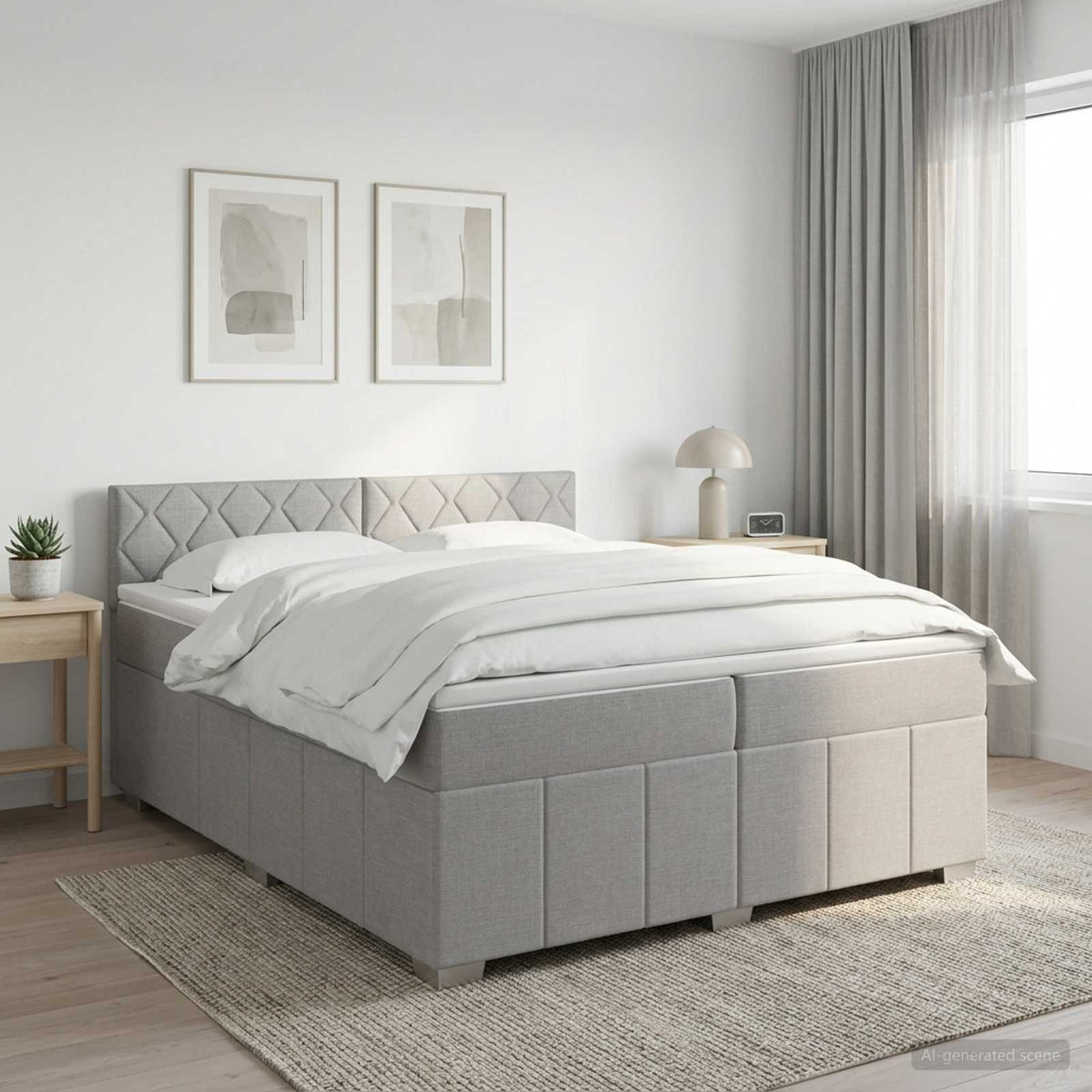 Boxspringbed met matras Lichtgrijs 200 x 200 cm Stof is nu te koop bij PeponiXL, paradijselijk wonen!