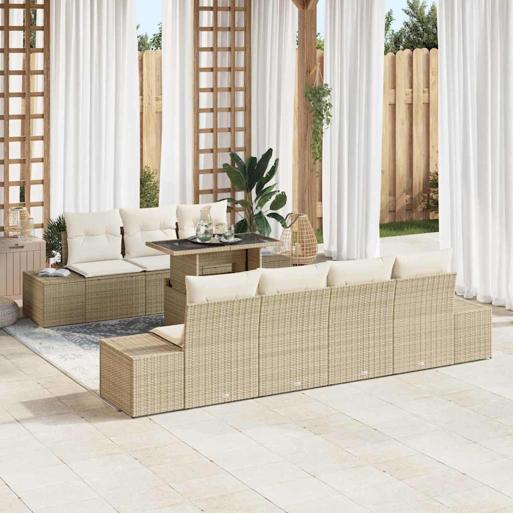 Bankstel met kussen 8 pcs Beige en Crème poly rattan is nu te koop bij PeponiXL, paradijselijk wonen!