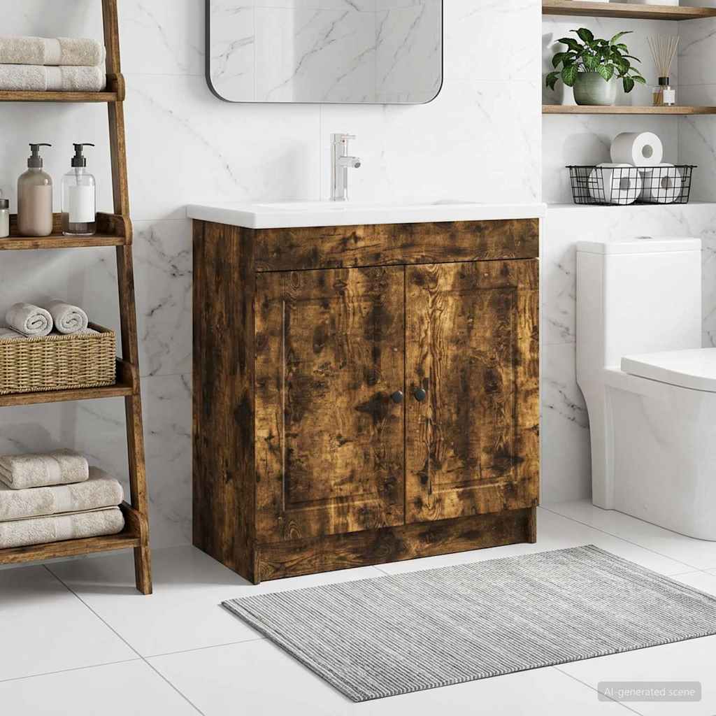 Badkamer onder wastafel kast Gerookt eiken 78,5 x 37,5 x 81 cm is nu te koop bij PeponiXL, paradijselijk wonen!