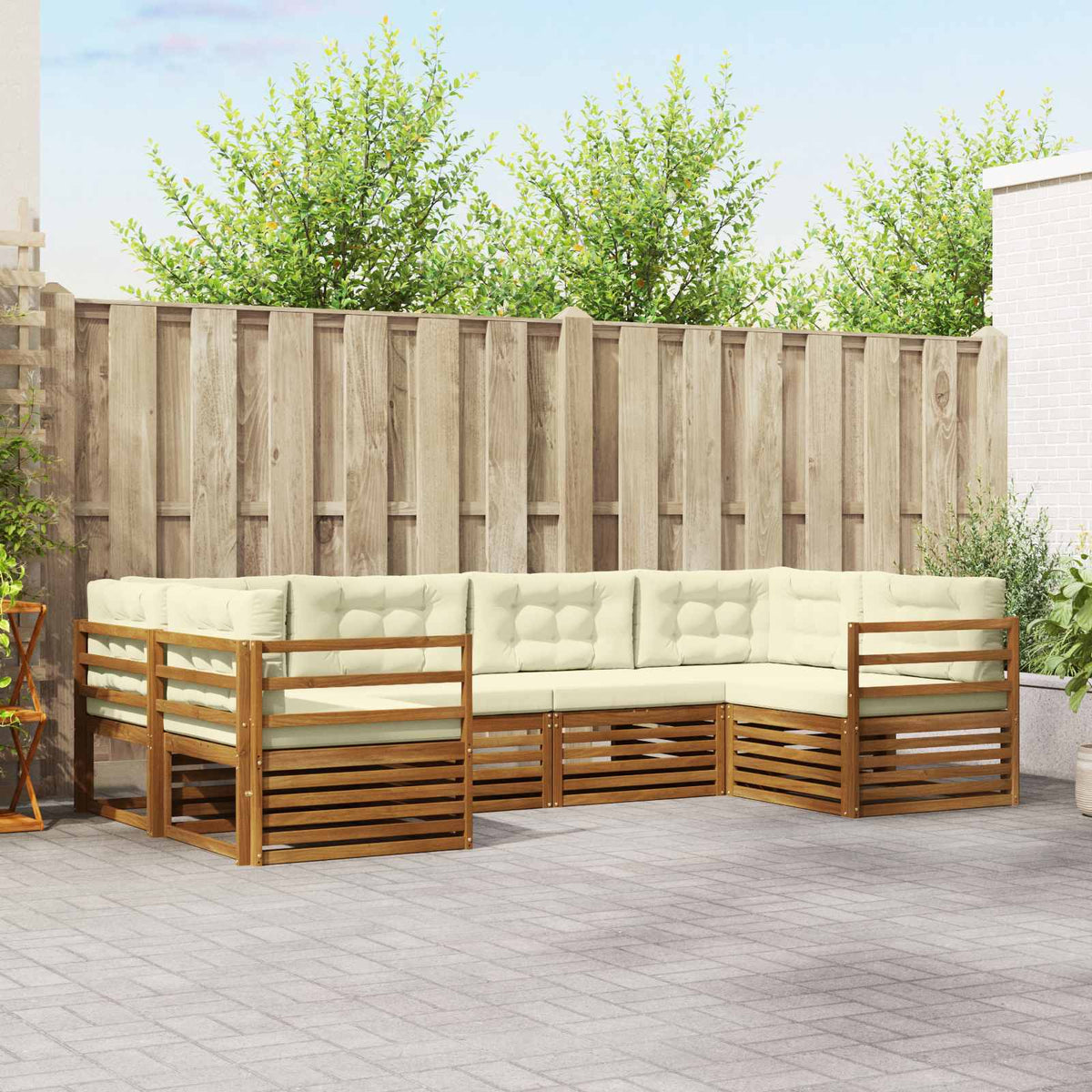 Buiten bankenset met kussen 6 pcs Natuurlijk en Crème is nu te koop bij PeponiXL, paradijselijk wonen!