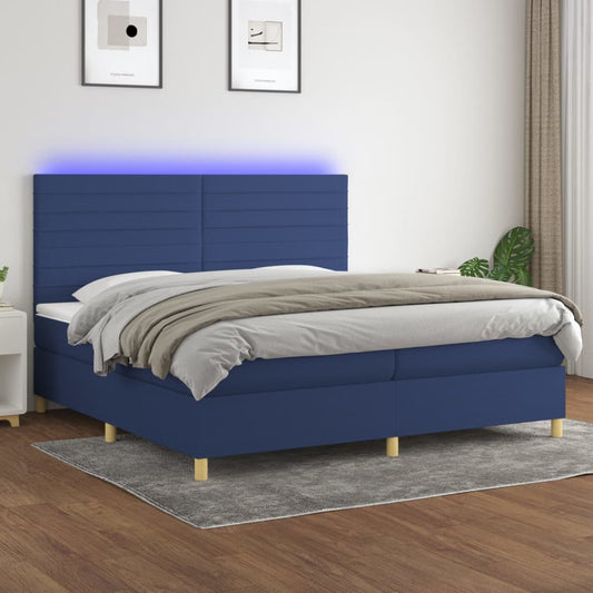 Boxspring met matras en LED stof blauw 200x200 cm is nu te koop bij PeponiXL, paradijselijk wonen!
