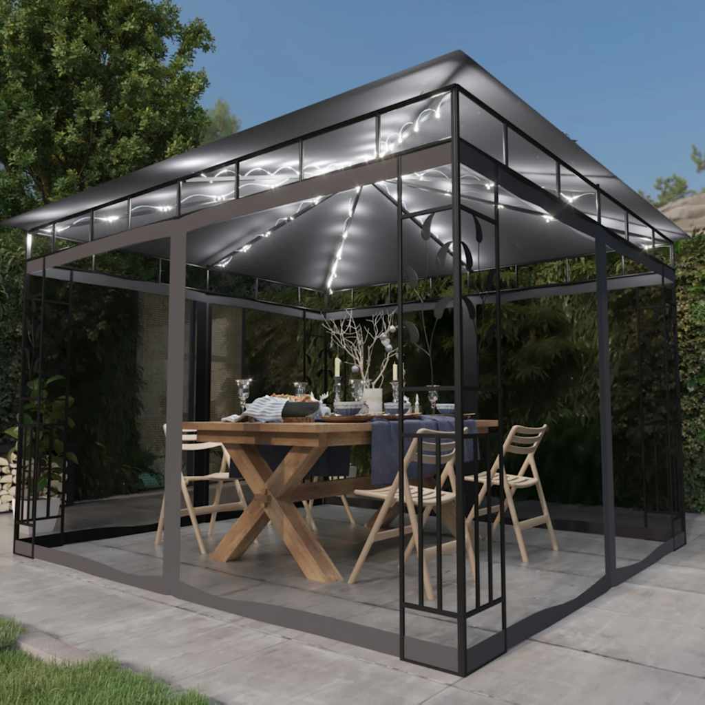 Prieel met klamboe LED-lichtslinger 3x3x2,73 m antracietkleurig is nu te koop bij PeponiXL, paradijselijk wonen!