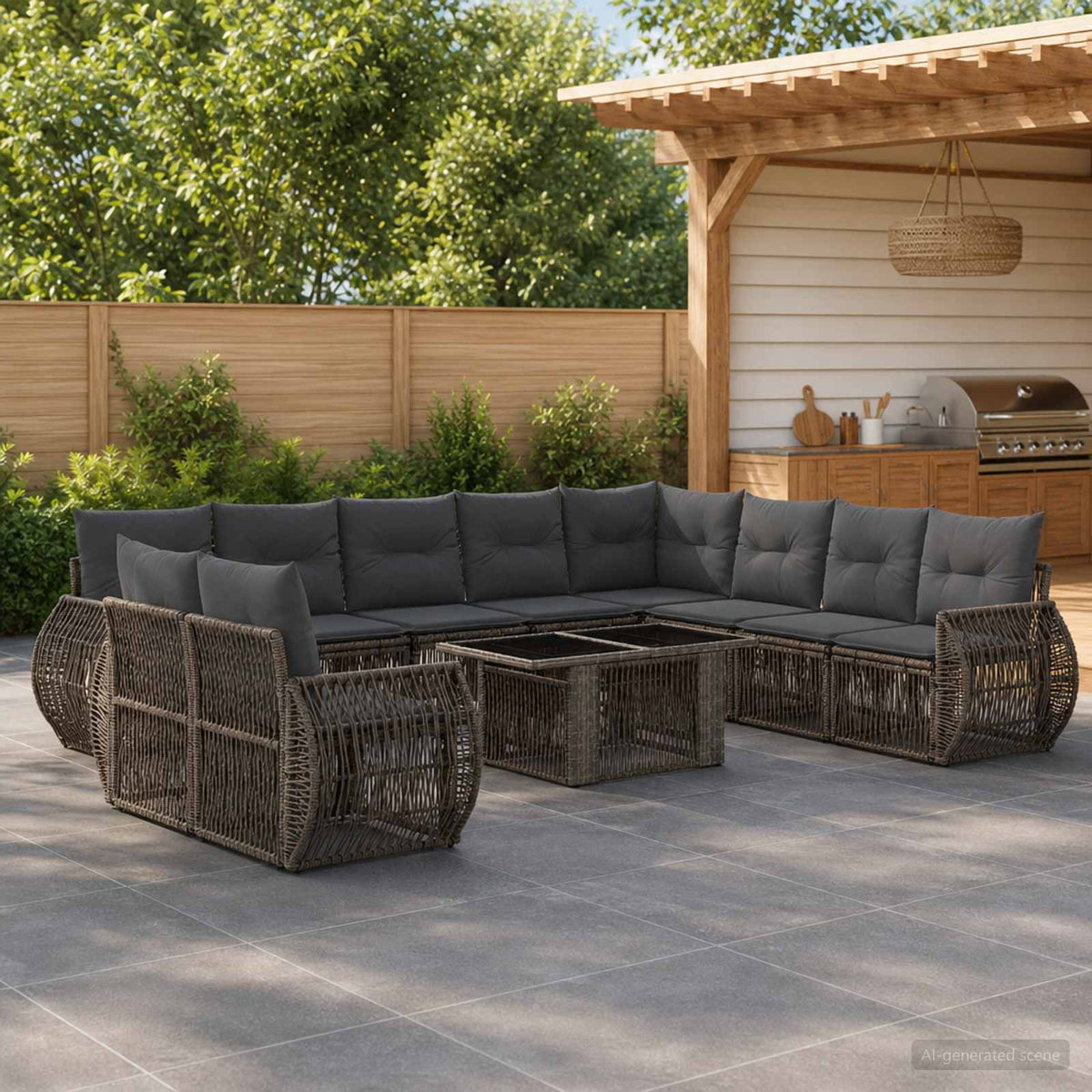 Tuinbankenset 11 st Grijs en Donkergrijs poly rattan is nu te koop bij PeponiXL, paradijselijk wonen!