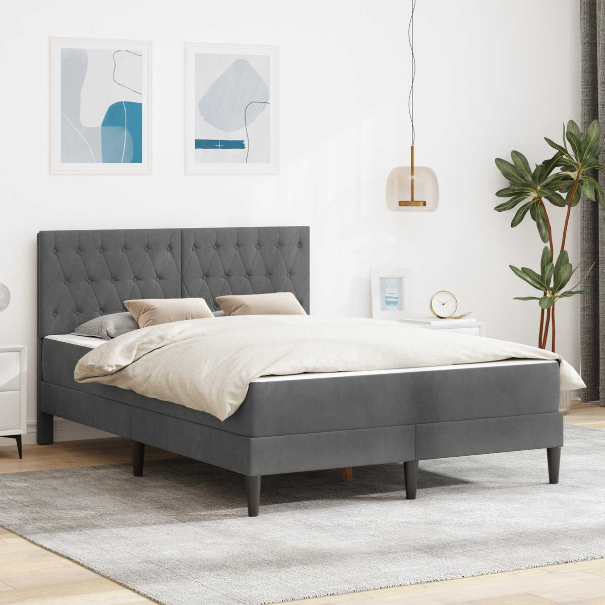 Bedframe met matras Donkergrijs 160 x 200 cm Fluweel is nu te koop bij PeponiXL, paradijselijk wonen!