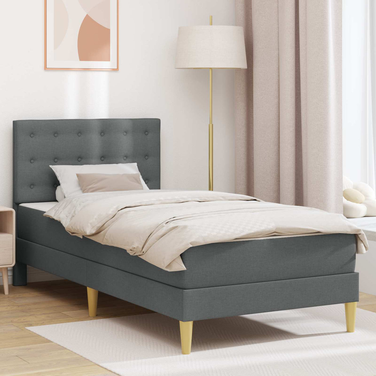 Bedframe met matras met hoofdeinde Donkergrijs 90 x 190 cm Stof is nu te koop bij PeponiXL, paradijselijk wonen!