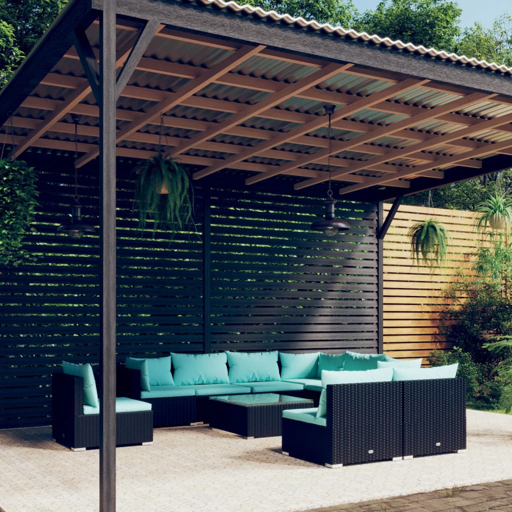 10-delige Loungeset met kussens poly rattan zwart is nu te koop bij PeponiXL, paradijselijk wonen!
