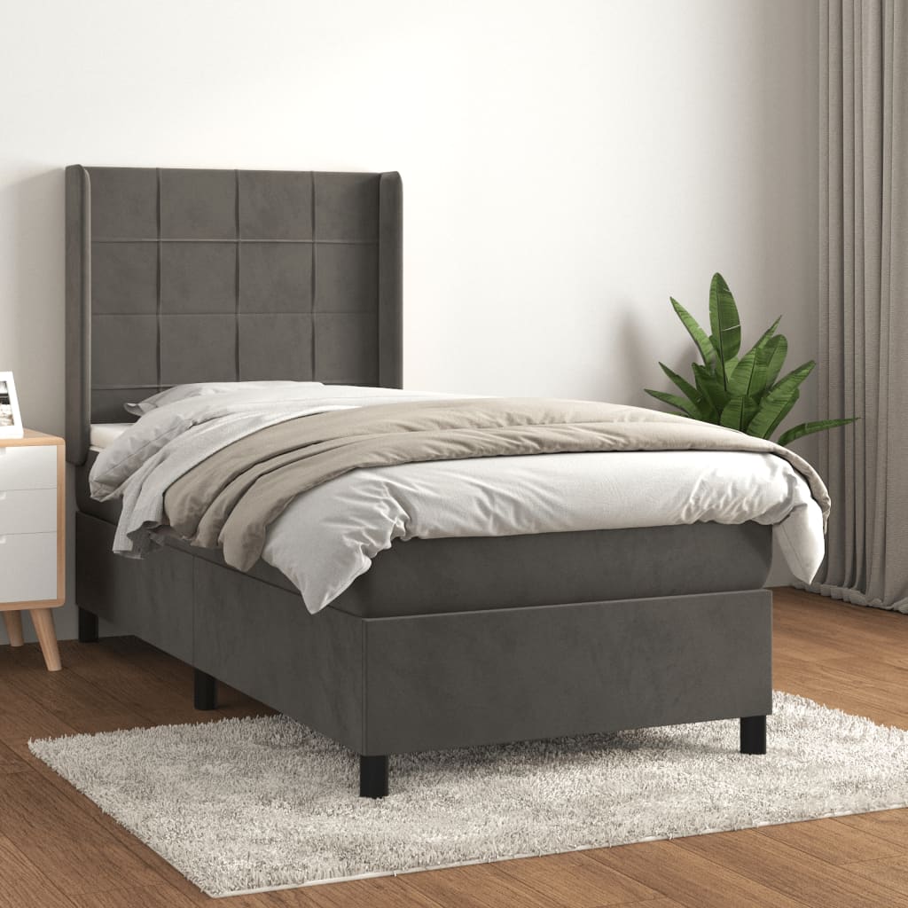 Boxspring met matras fluweel donkergrijs 90x190 cm is nu te koop bij PeponiXL, paradijselijk wonen!