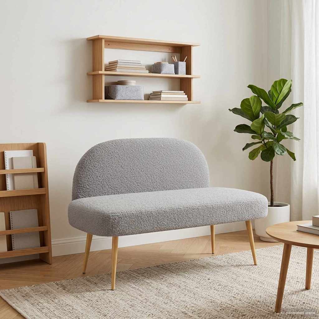 Beklede bank met rugleuning Lichtgrijs 110 x 60 x 76 cm Bouclé is nu te koop bij PeponiXL, paradijselijk wonen!