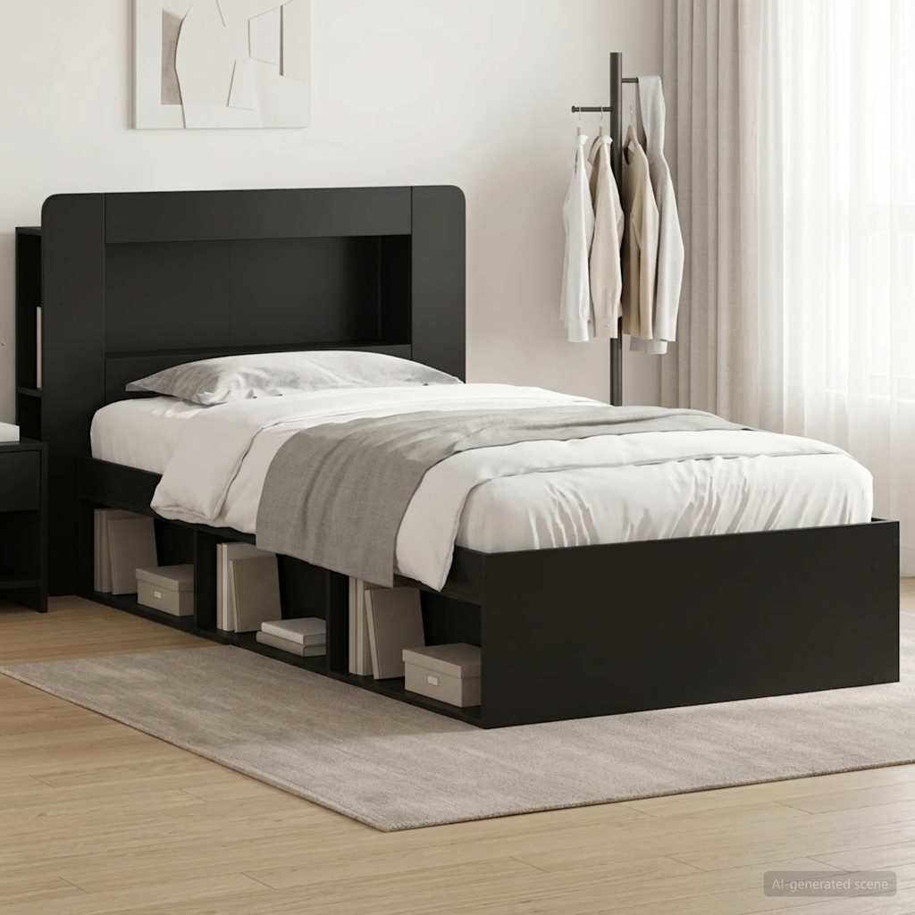 Bedframe met opslag Zwart 75 x 190 cm Bewerkt hout is nu te koop bij PeponiXL, paradijselijk wonen!