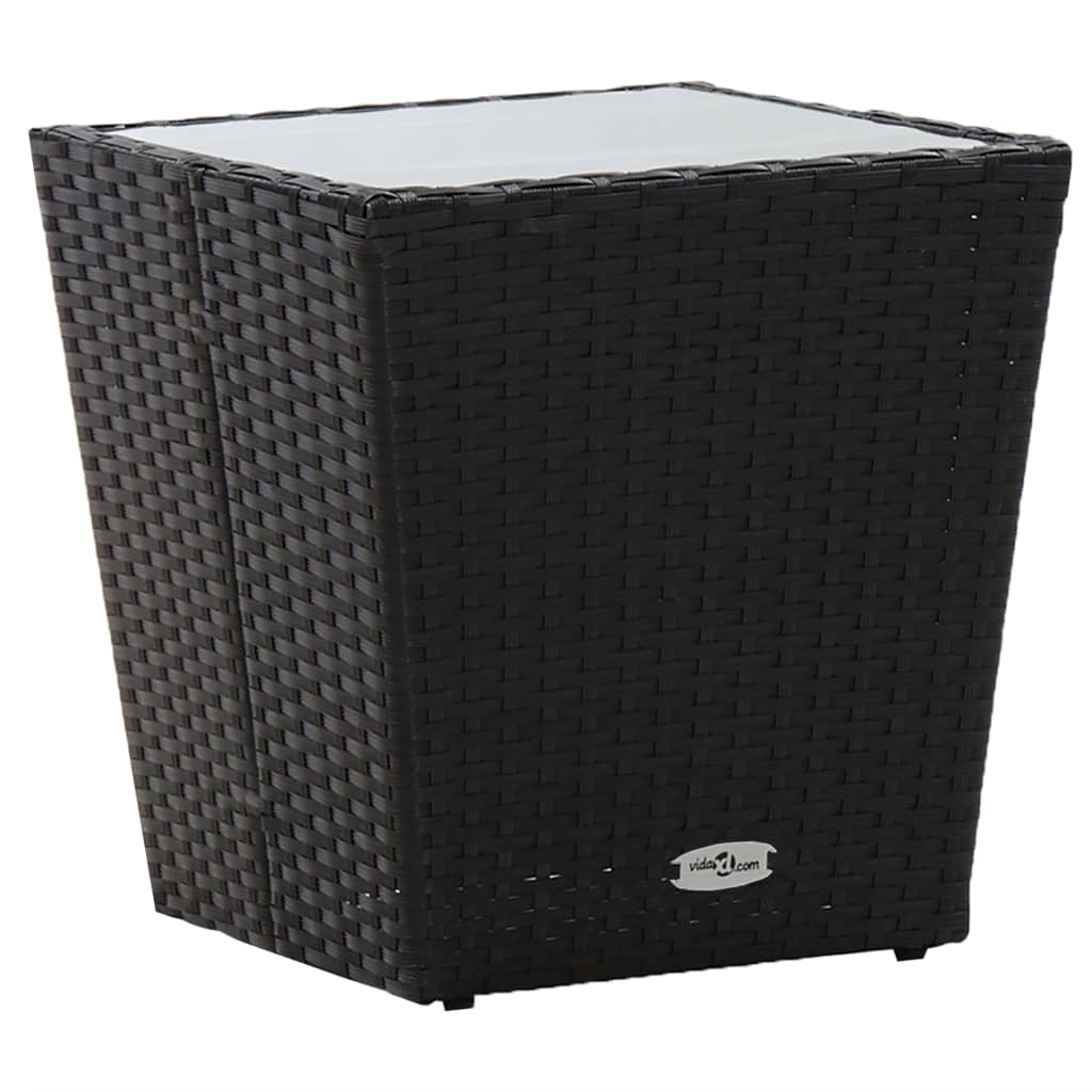 Theetafel 41,5x41,5x43 cm poly rattan en gehard glas zwart is nu te koop bij PeponiXL, paradijselijk wonen!