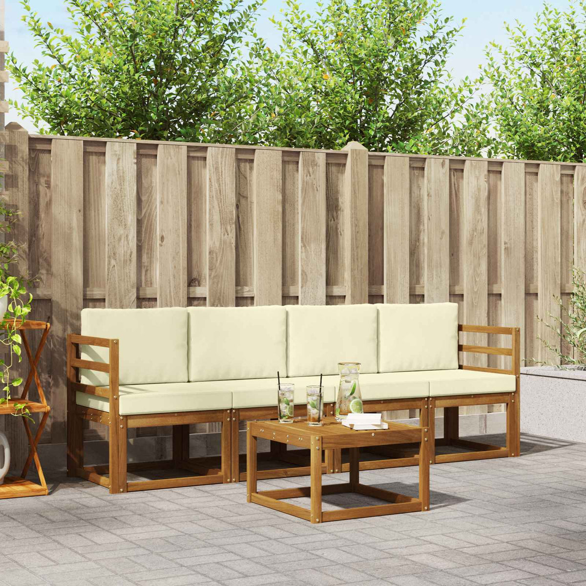 Buiten bankenset met kussen 5 pcs Natuurlijk en Crème is nu te koop bij PeponiXL, paradijselijk wonen!