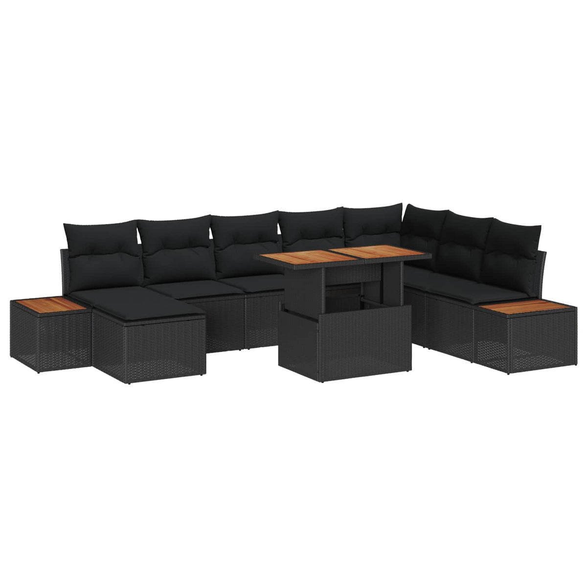 Tuin Eetset met kussen 9 pcs Zwart en Bruin is nu te koop bij PeponiXL, paradijselijk wonen!