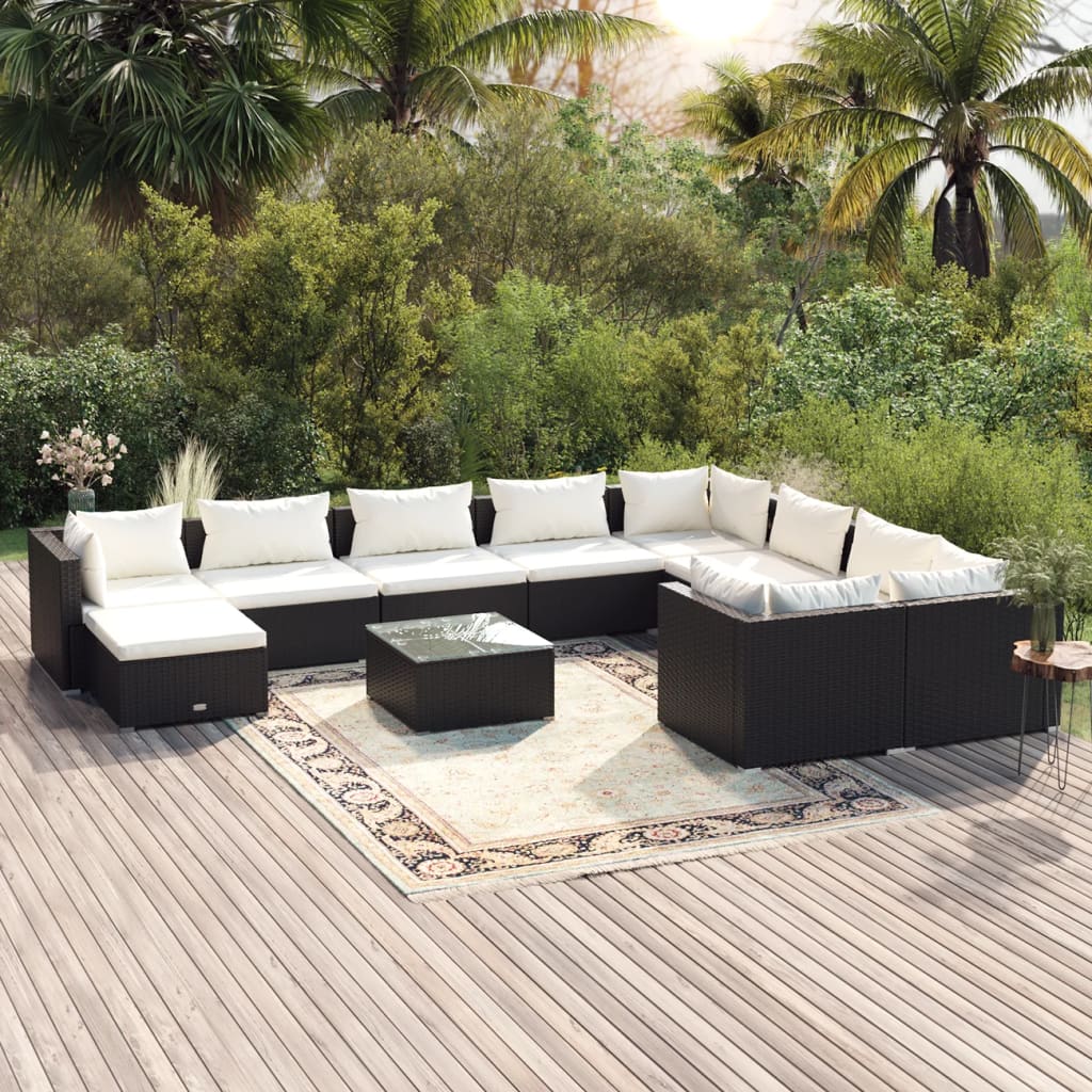 11-delige Loungeset met kussens poly rattan zwart is nu te koop bij PeponiXL, paradijselijk wonen!