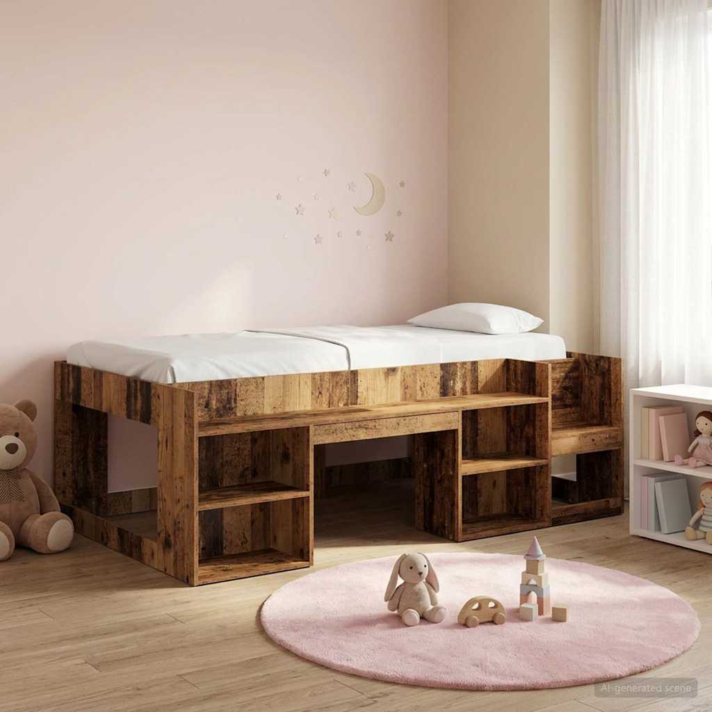 Jeugd bedframe met opbergruimte Oud hout 80 x 200 cm is nu te koop bij PeponiXL, paradijselijk wonen!