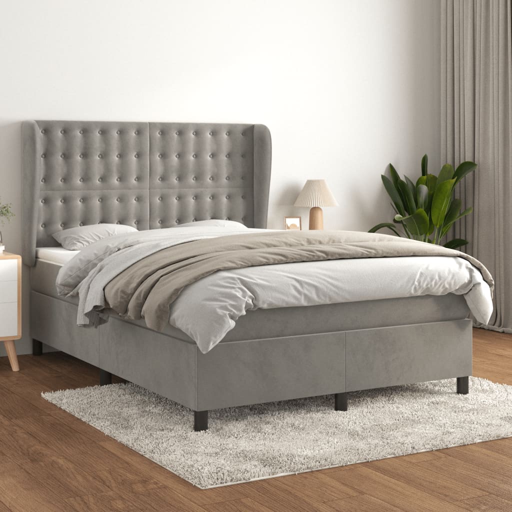 Boxspring met matras fluweel lichtgrijs 140x200 cm is nu te koop bij PeponiXL, paradijselijk wonen!