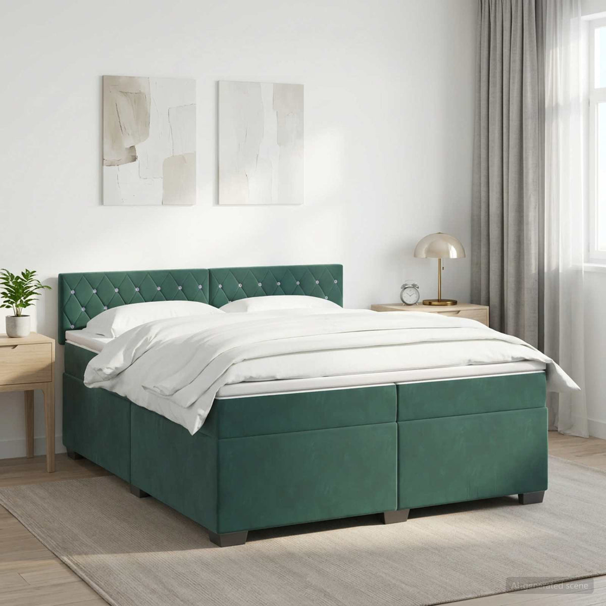 Boxspring Bed met Matras en LED Donkergroen 200 x 200 cm is nu te koop bij PeponiXL, paradijselijk wonen!