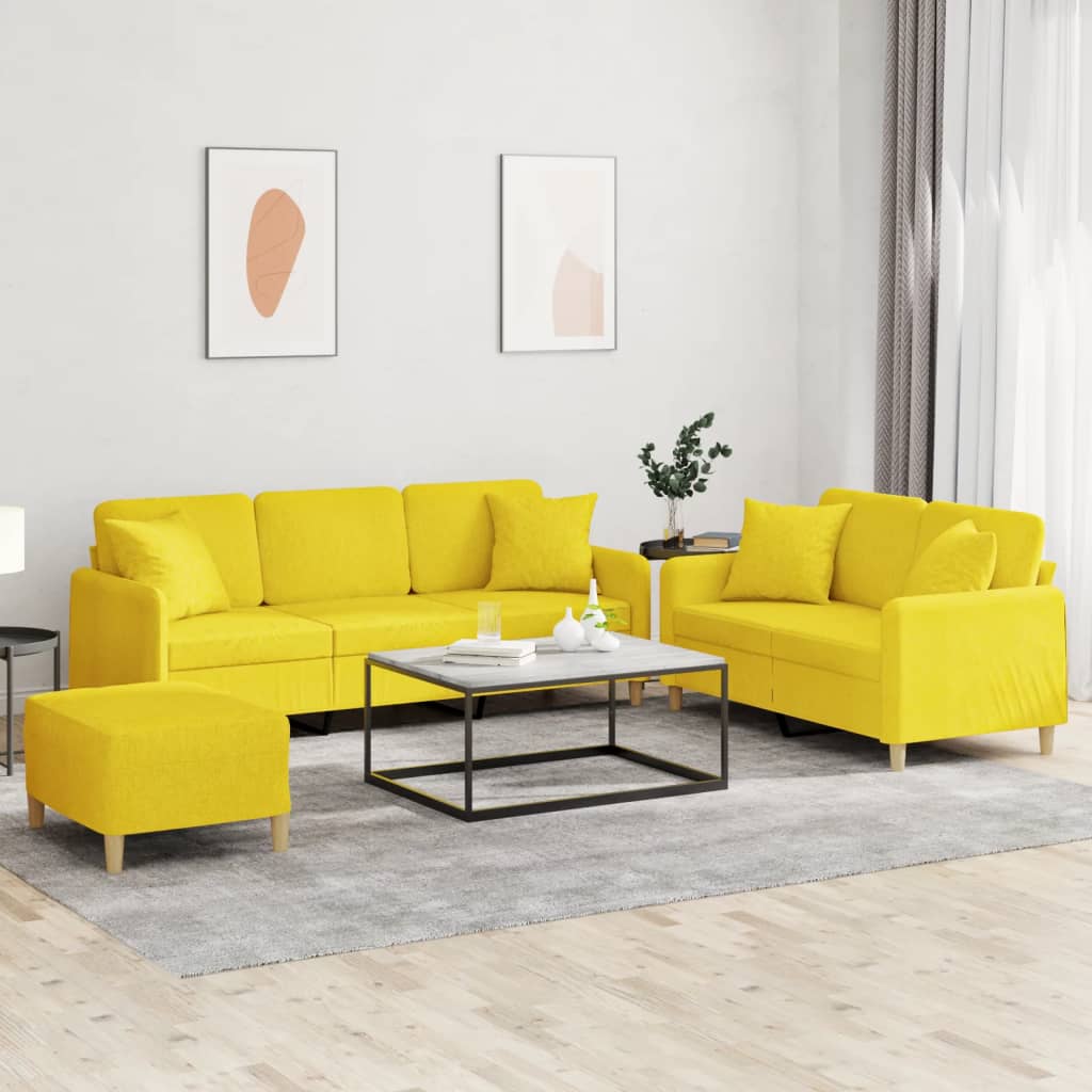 3-delige Loungeset met kussens stof lichtgeel is nu te koop bij PeponiXL, paradijselijk wonen!