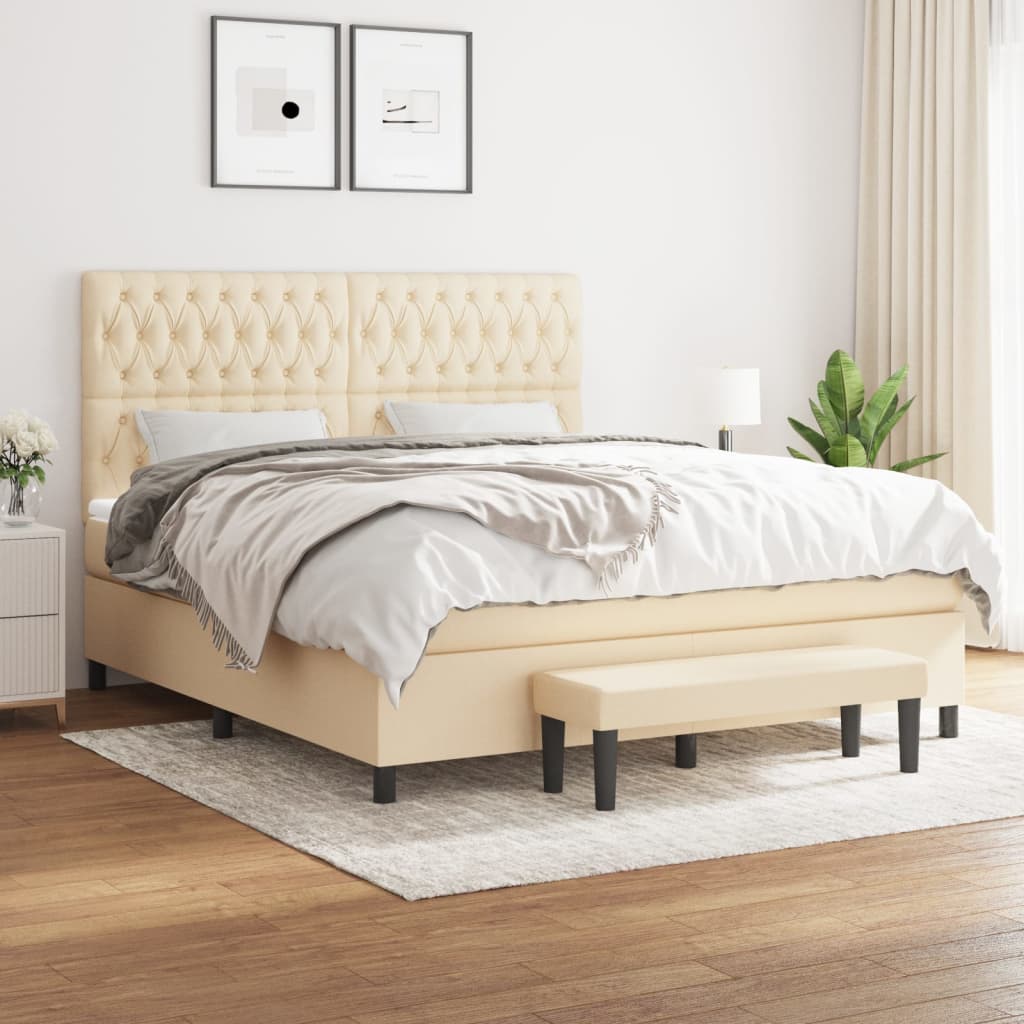 Boxspring met matras stof crèmekleurig 180x200 cm is nu te koop bij PeponiXL, paradijselijk wonen!