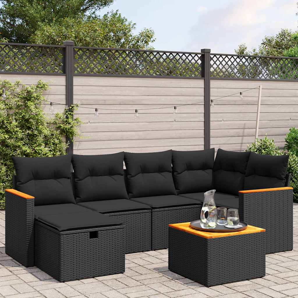 7-delige Loungeset met kussens poly rattan zwart is nu te koop bij PeponiXL, paradijselijk wonen!