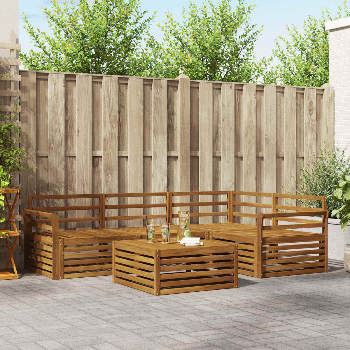 Buiten bankenset 5 pcs Naturel Massief Acaciahout is nu te koop bij PeponiXL, paradijselijk wonen!