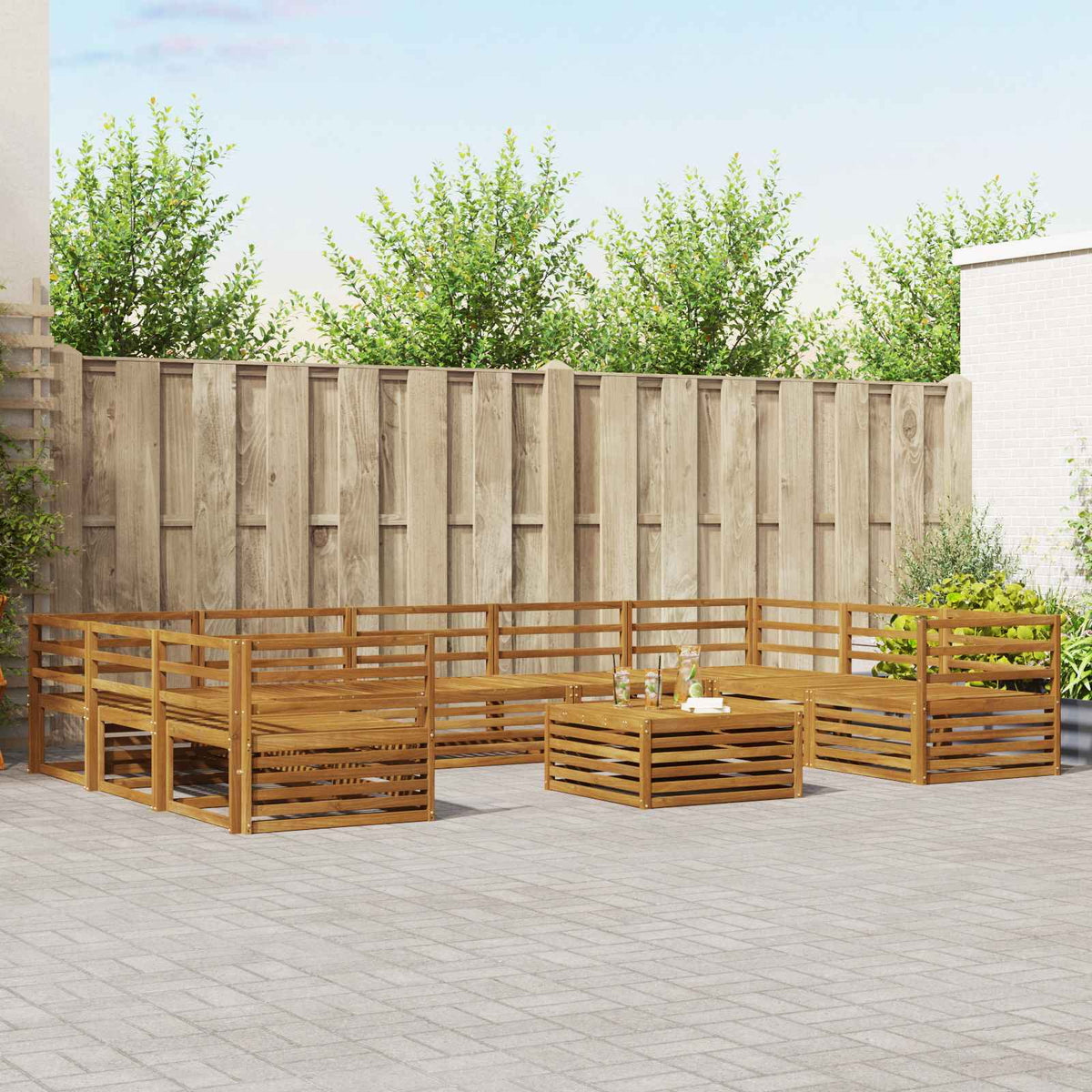Buiten bankenset 10 pcs Naturel Massief Acaciahout is nu te koop bij PeponiXL, paradijselijk wonen!