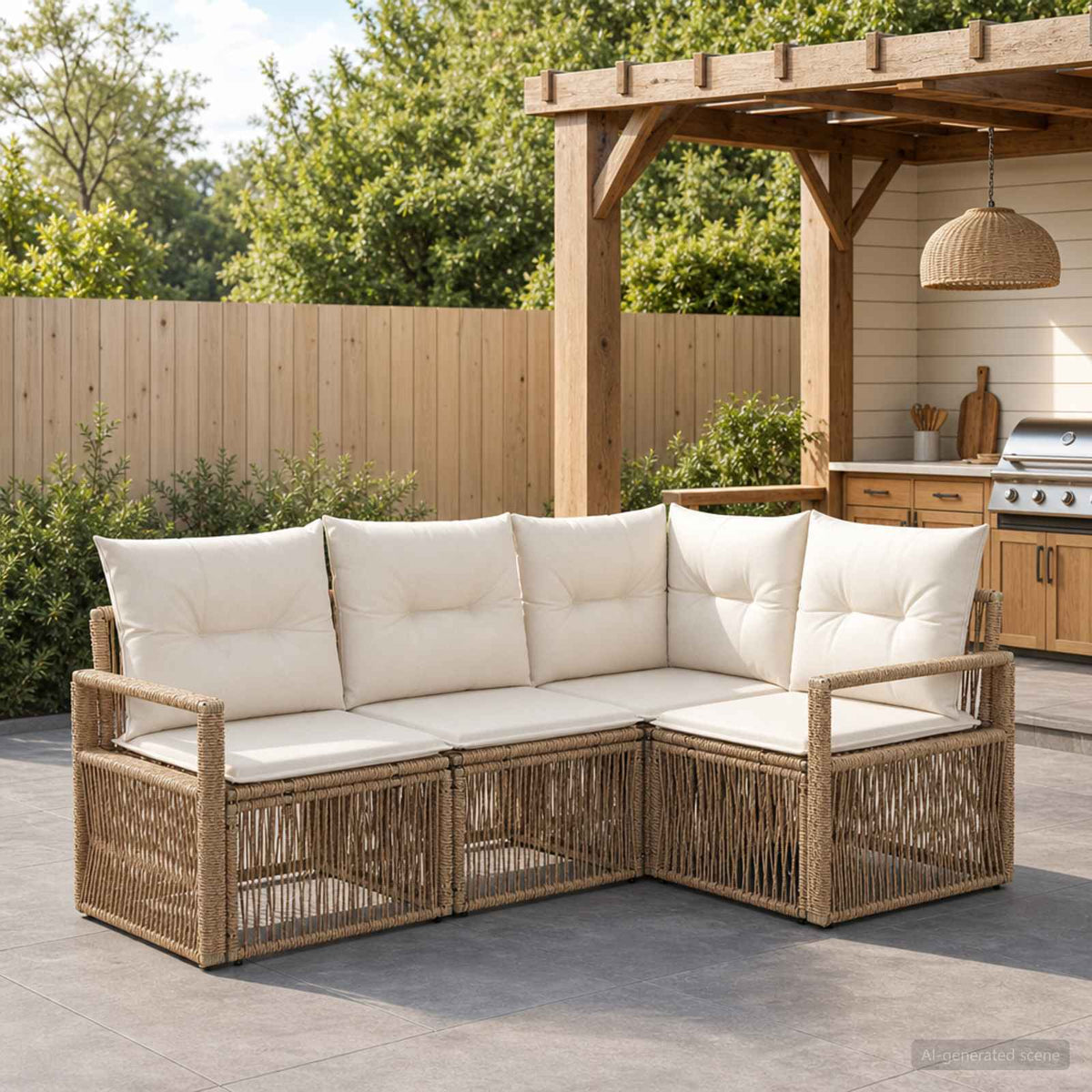 Tuinbankenset 4 pcs Beige poly rattan is nu te koop bij PeponiXL, paradijselijk wonen!