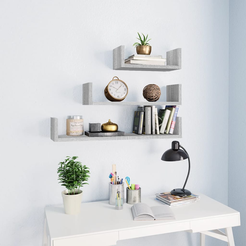 Wandschappen 3 st bewerkt hout grijs sonoma eikenkleurig is nu te koop bij PeponiXL, paradijselijk wonen!
