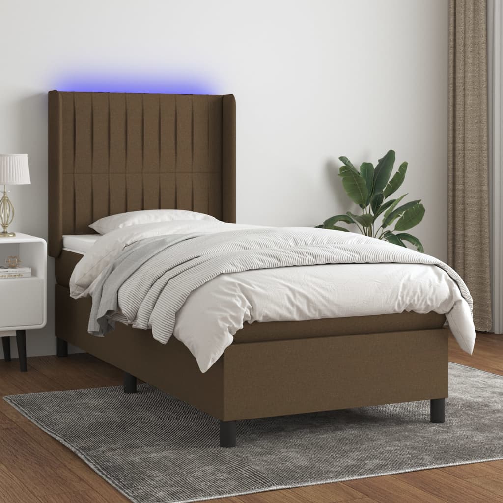 Boxspring met matras en LED stof donkerbruin 80x200 cm is nu te koop bij PeponiXL, paradijselijk wonen!