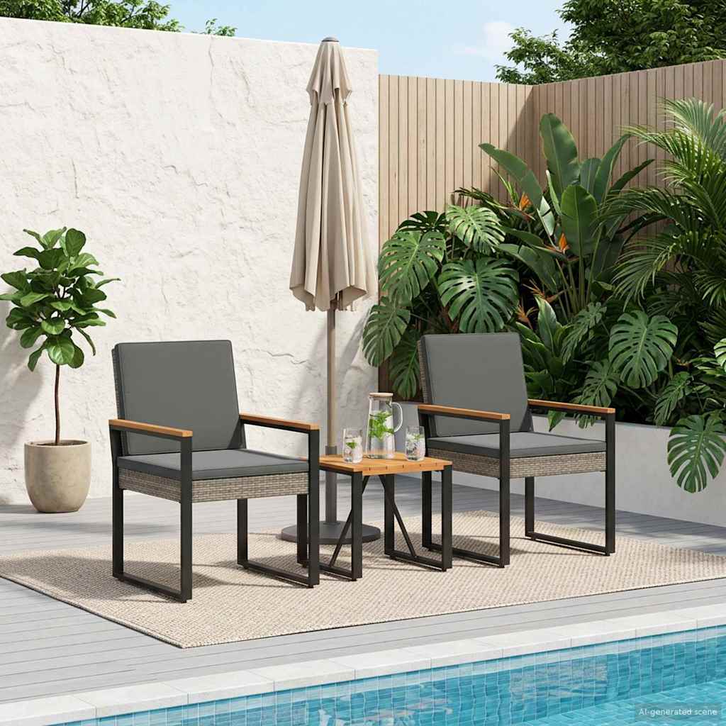 Buitenmeubelset 3 pcs Grijs en Donkergrijs poly rattan is nu te koop bij PeponiXL, paradijselijk wonen!