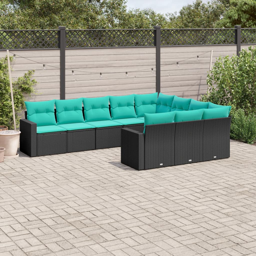 10-delige Loungeset met kussens poly rattan zwart is nu te koop bij PeponiXL, paradijselijk wonen!