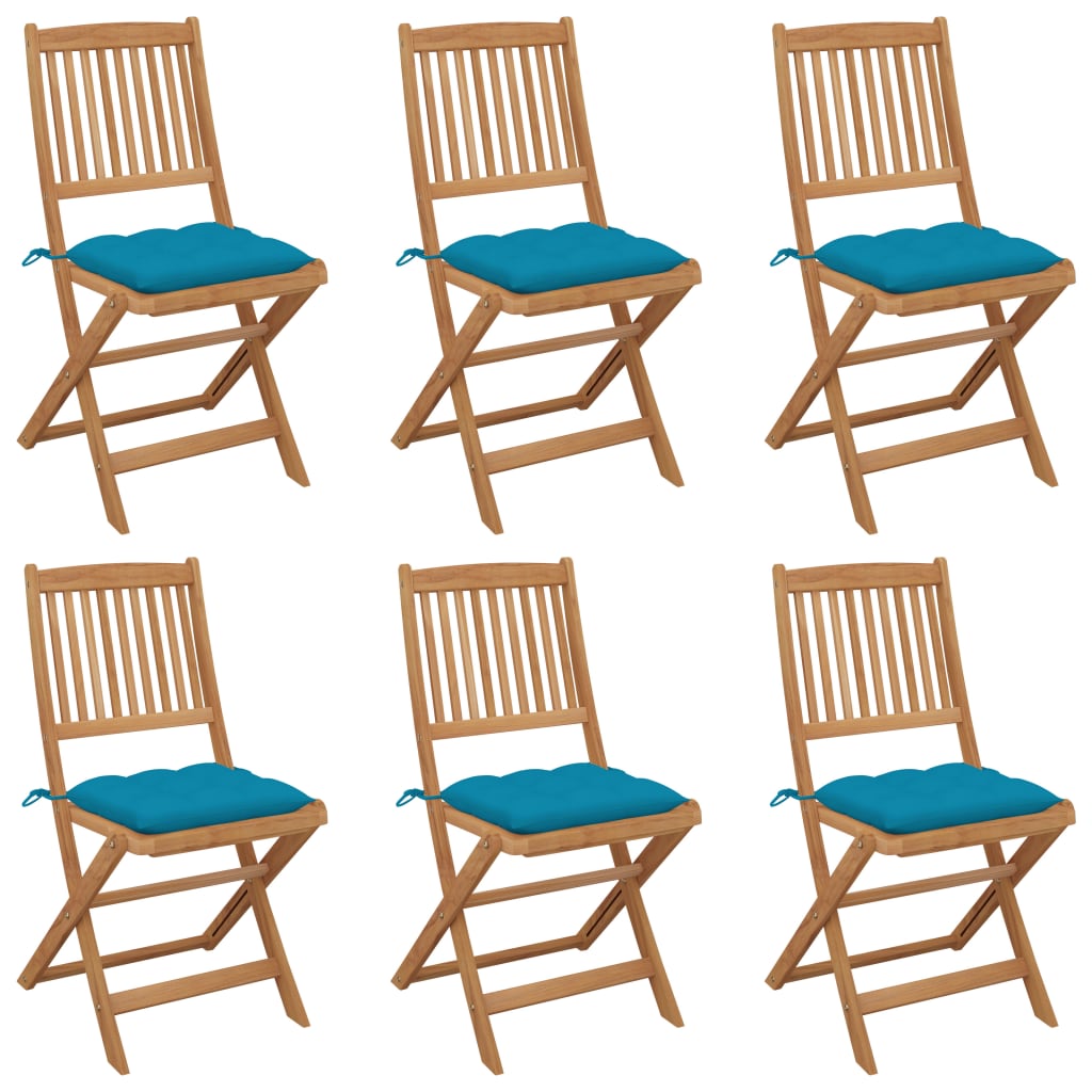 Tuinstoelen 6 st inklapbaar met kussens massief acaciahout is nu te koop bij PeponiXL, paradijselijk wonen!