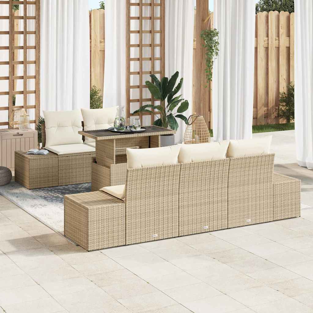 Bankstel met kussen 6 pcs Beige en Crème poly rattan is nu te koop bij PeponiXL, paradijselijk wonen!