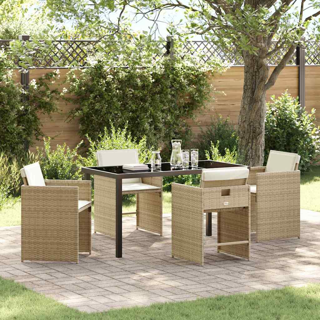 Tuin eettafelset met kussen 5 pcs Beige poly rattan is nu te koop bij PeponiXL, paradijselijk wonen!