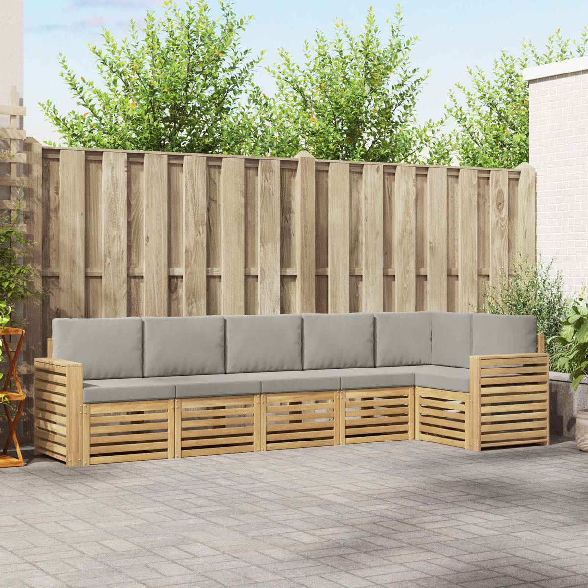 Buiten bankenset 6 pcs Wit en Lichtgrijs 310 x 132,5 x 73 cm is nu te koop bij PeponiXL, paradijselijk wonen!