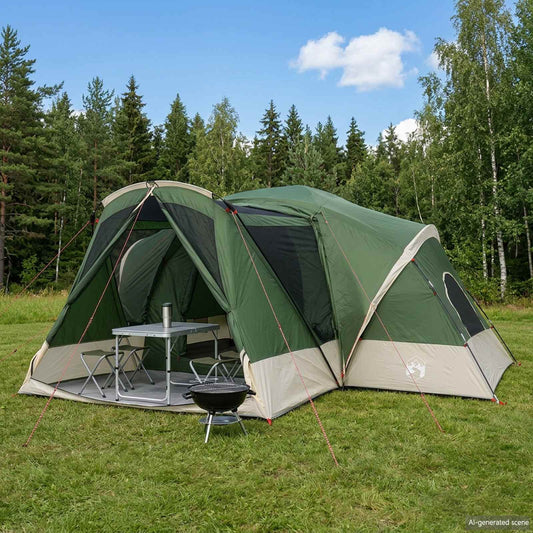 Trekkingtent met waterdichte regenfly 10-persoons Groen is nu te koop bij PeponiXL, paradijselijk wonen!