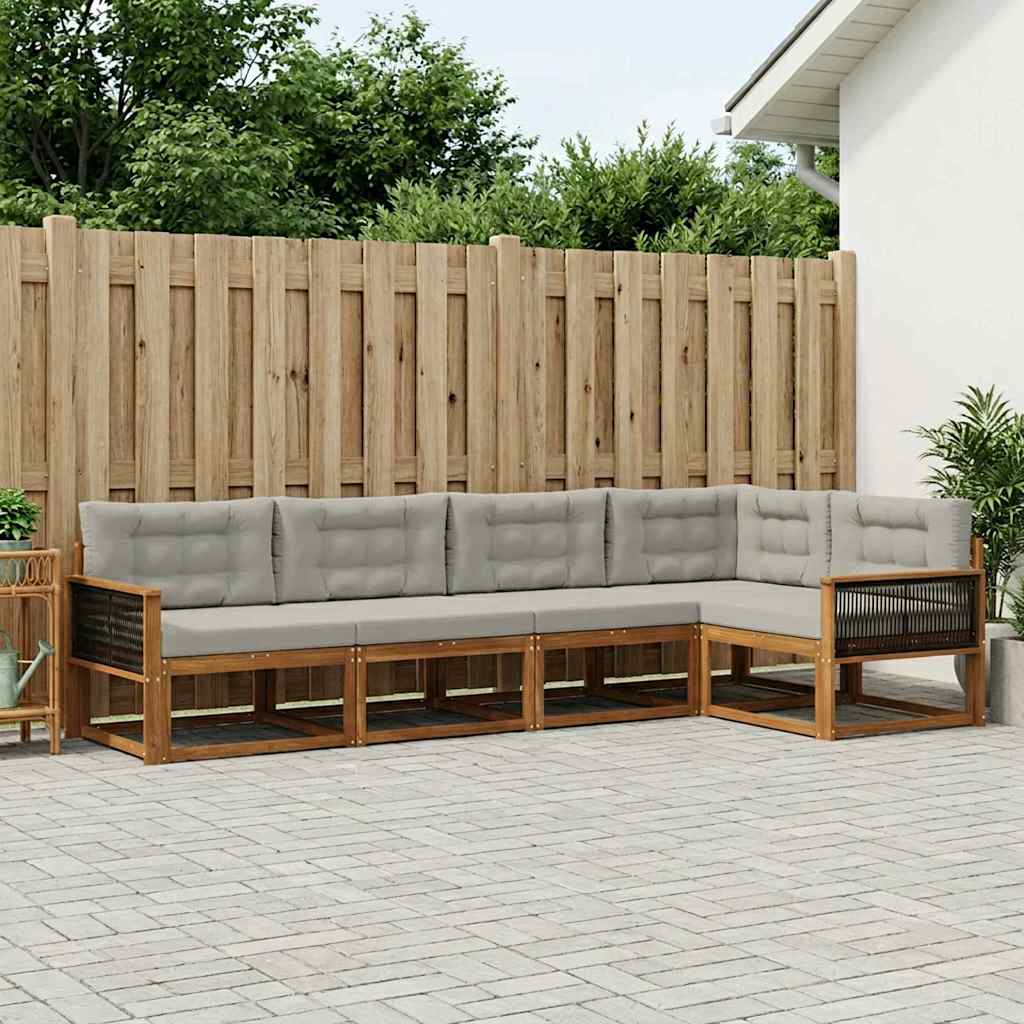 Buiten bankenset met kussen 5 pcs Natuurlijk en Lichtgrijs is nu te koop bij PeponiXL, paradijselijk wonen!