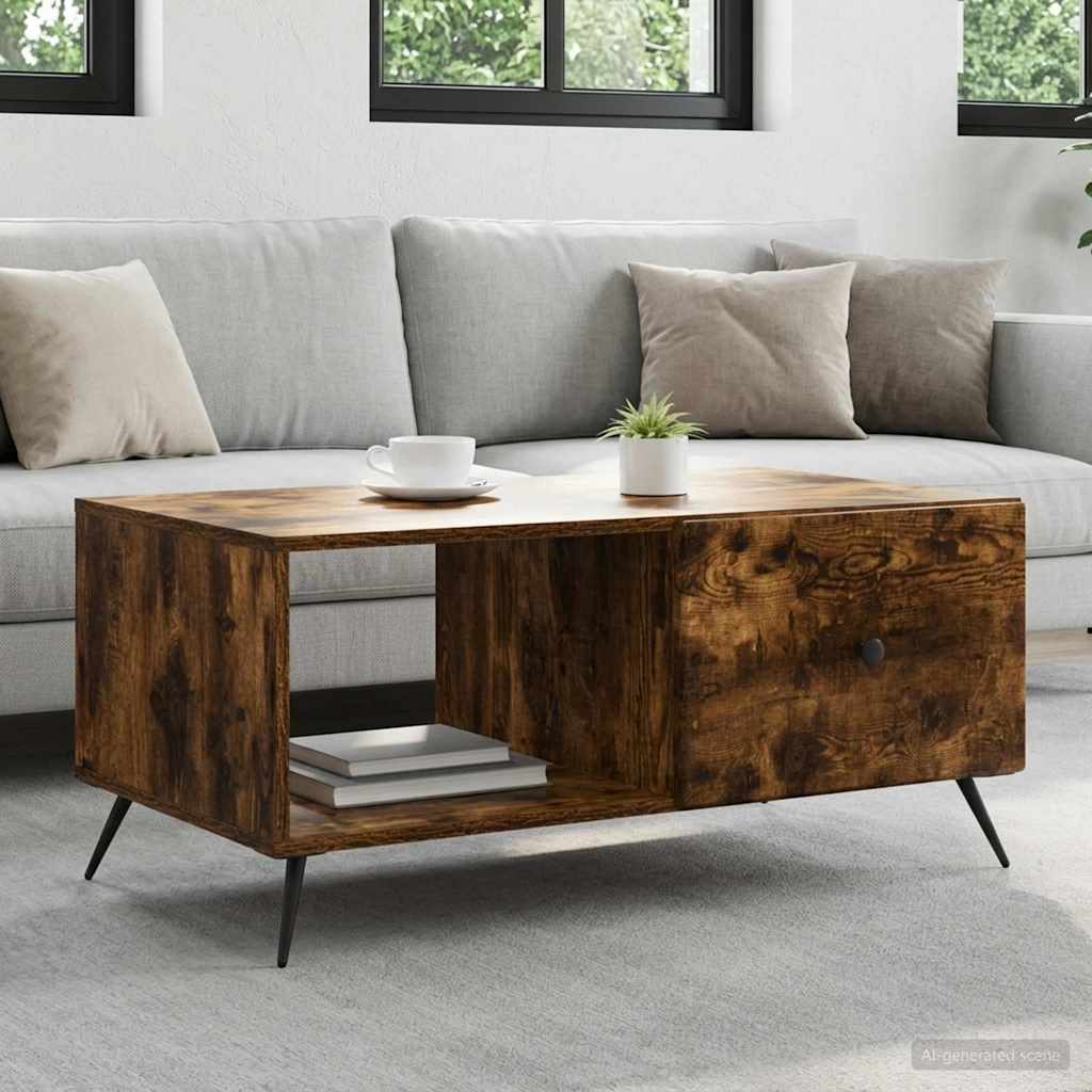 Salontafel Gerookt eiken 90 x 50 x 40 cm Bewerkt hout is nu te koop bij PeponiXL, paradijselijk wonen!