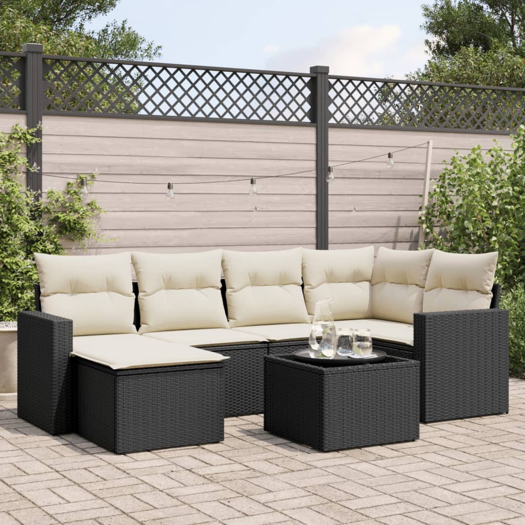 7-delige Loungeset met kussens poly rattan zwart is nu te koop bij PeponiXL, paradijselijk wonen!