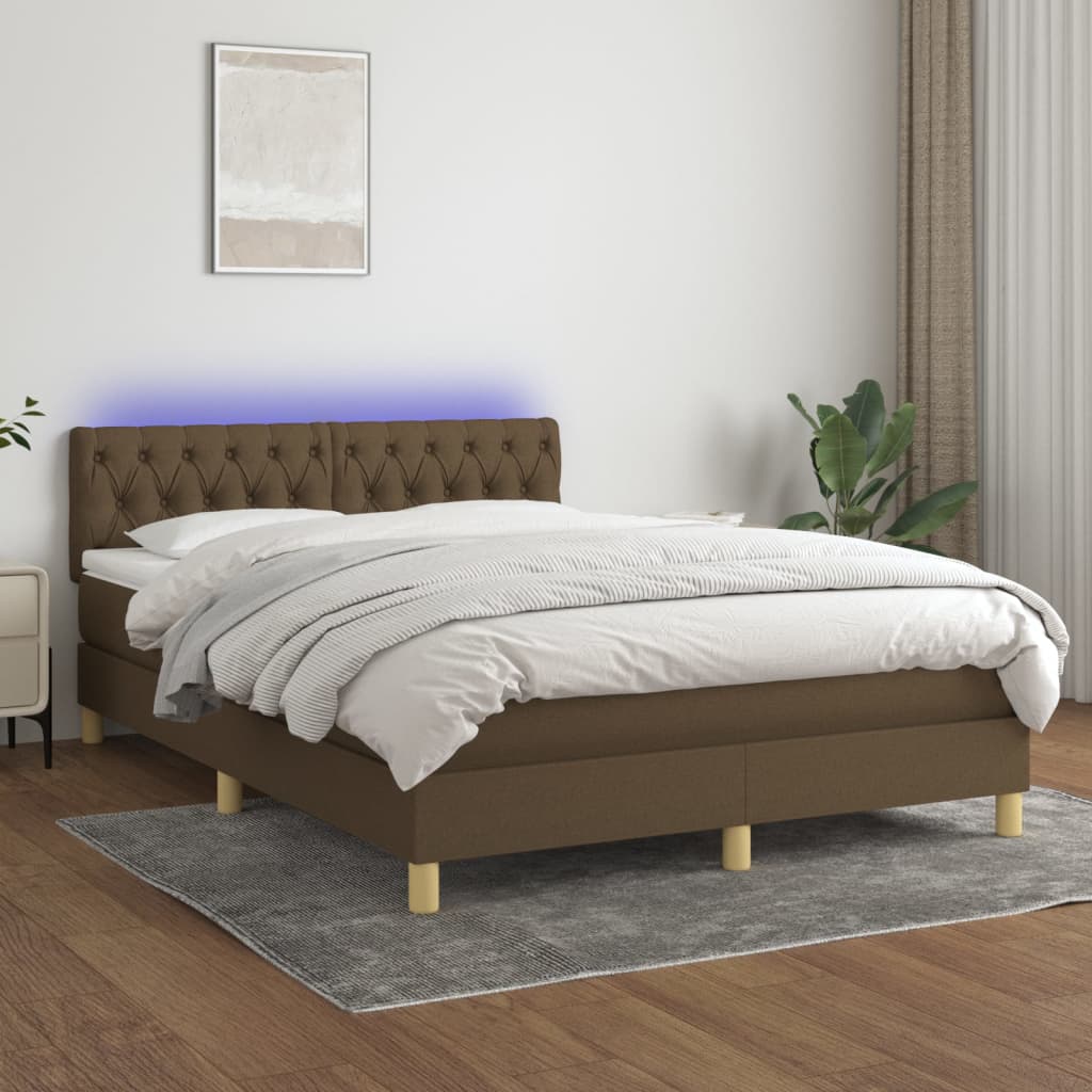 Boxspring met matras en LED stof donkerbruin 140x200 cm is nu te koop bij PeponiXL, paradijselijk wonen!