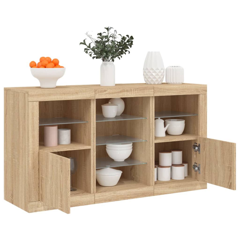 Dressoir met LED-verlichting 123x37x67 cm sonoma eikenkleurig is nu te koop bij PeponiXL, paradijselijk wonen!
